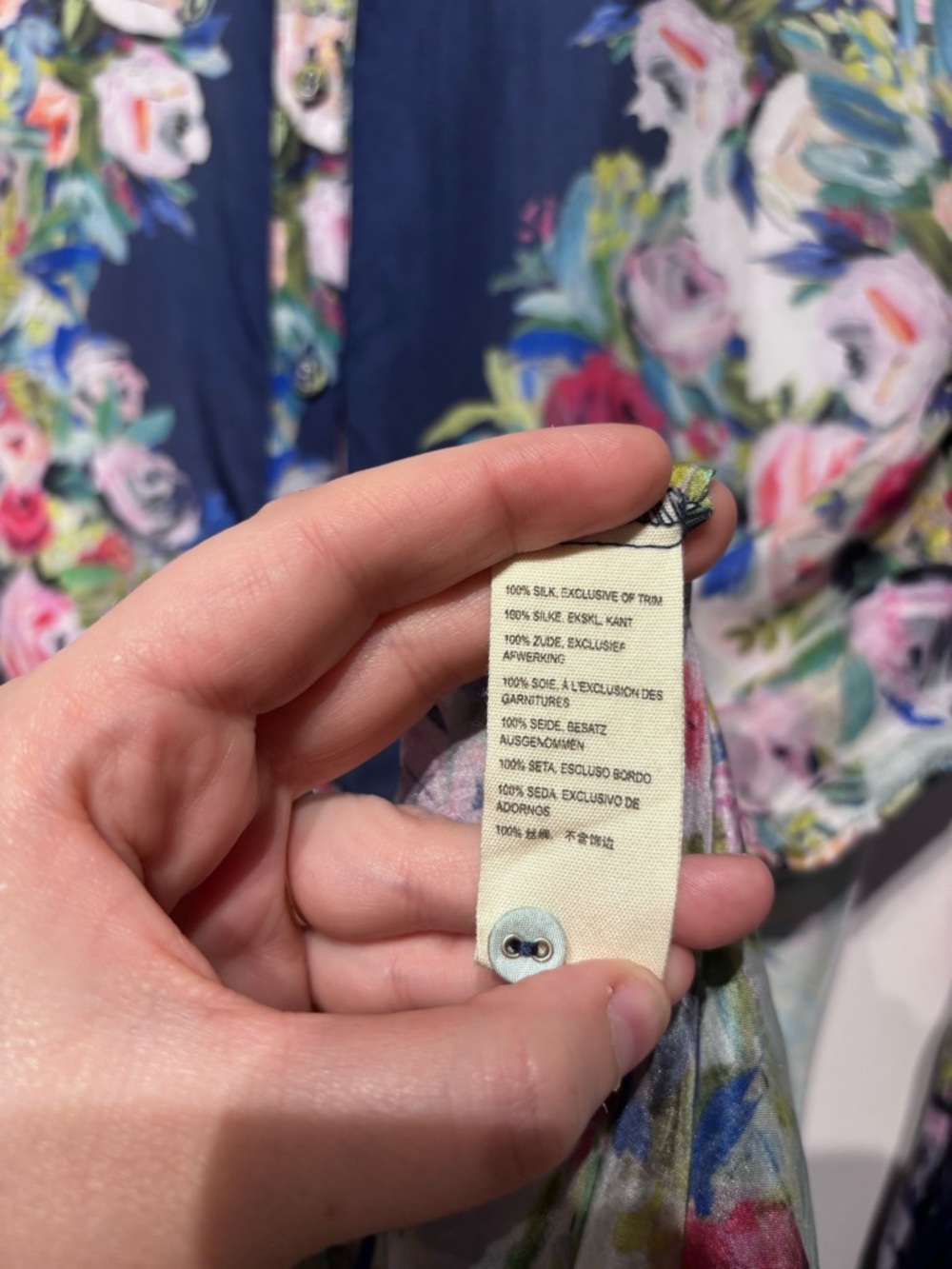 Johnny Was Silk Floral Button Front Top in Blue, Pink, Green - Picture 3 of 12